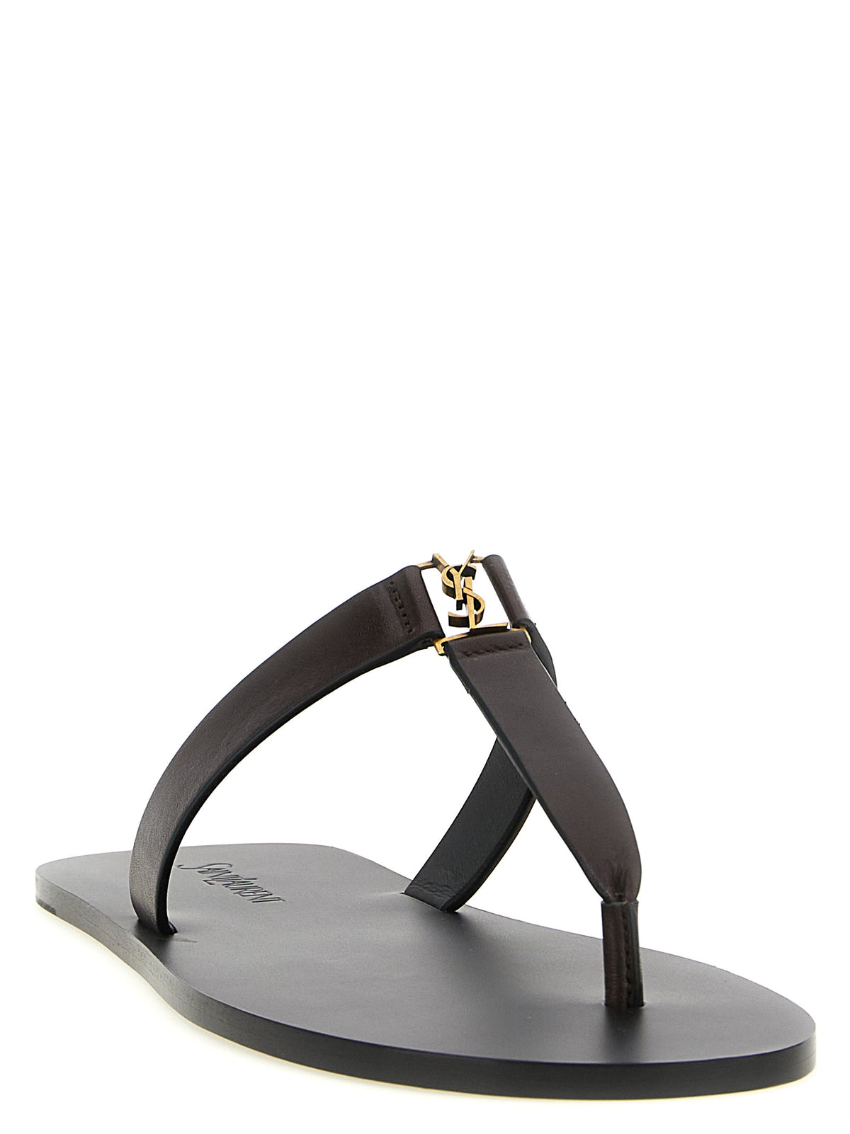 Saint Laurent Brown Calfskin Slides for Men