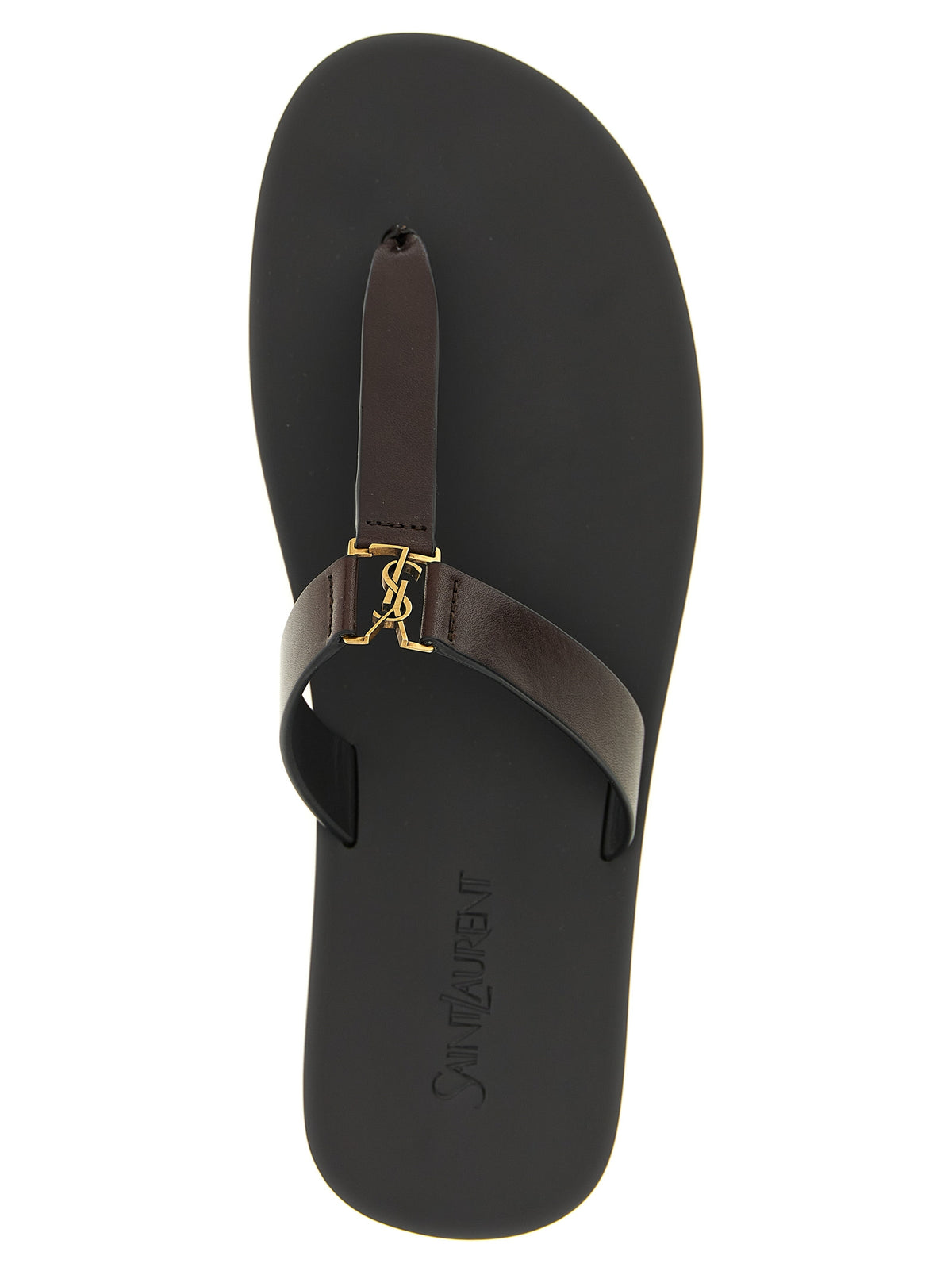 Saint Laurent Brown Calfskin Slides for Men