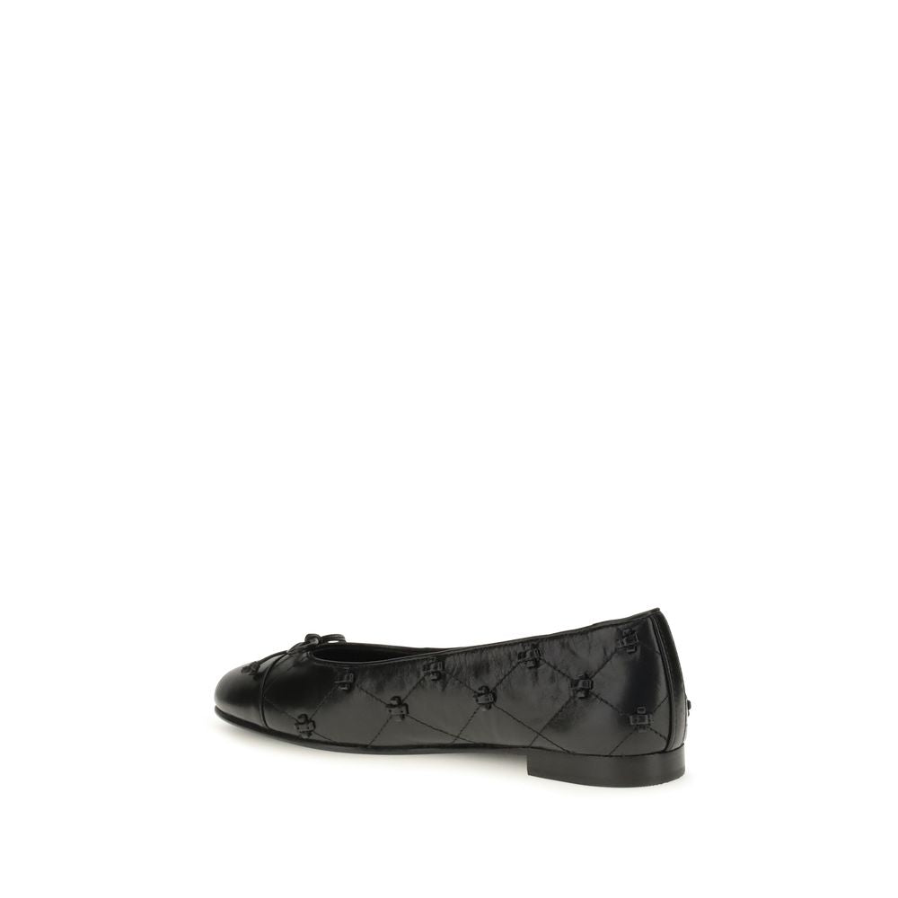 Tory Burch Black Calf Leather Bos Taurus Ballet Flats for Women