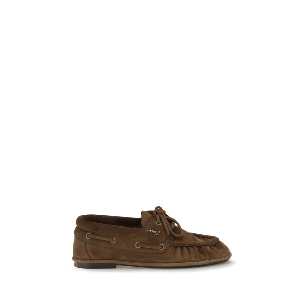 Saint Laurent Brown Suede Leather Slip-On Loafers for Women