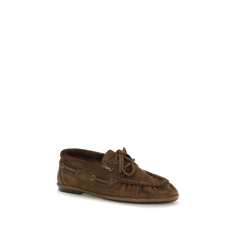 Saint Laurent Brown Suede Leather Slip-On Loafers for Women