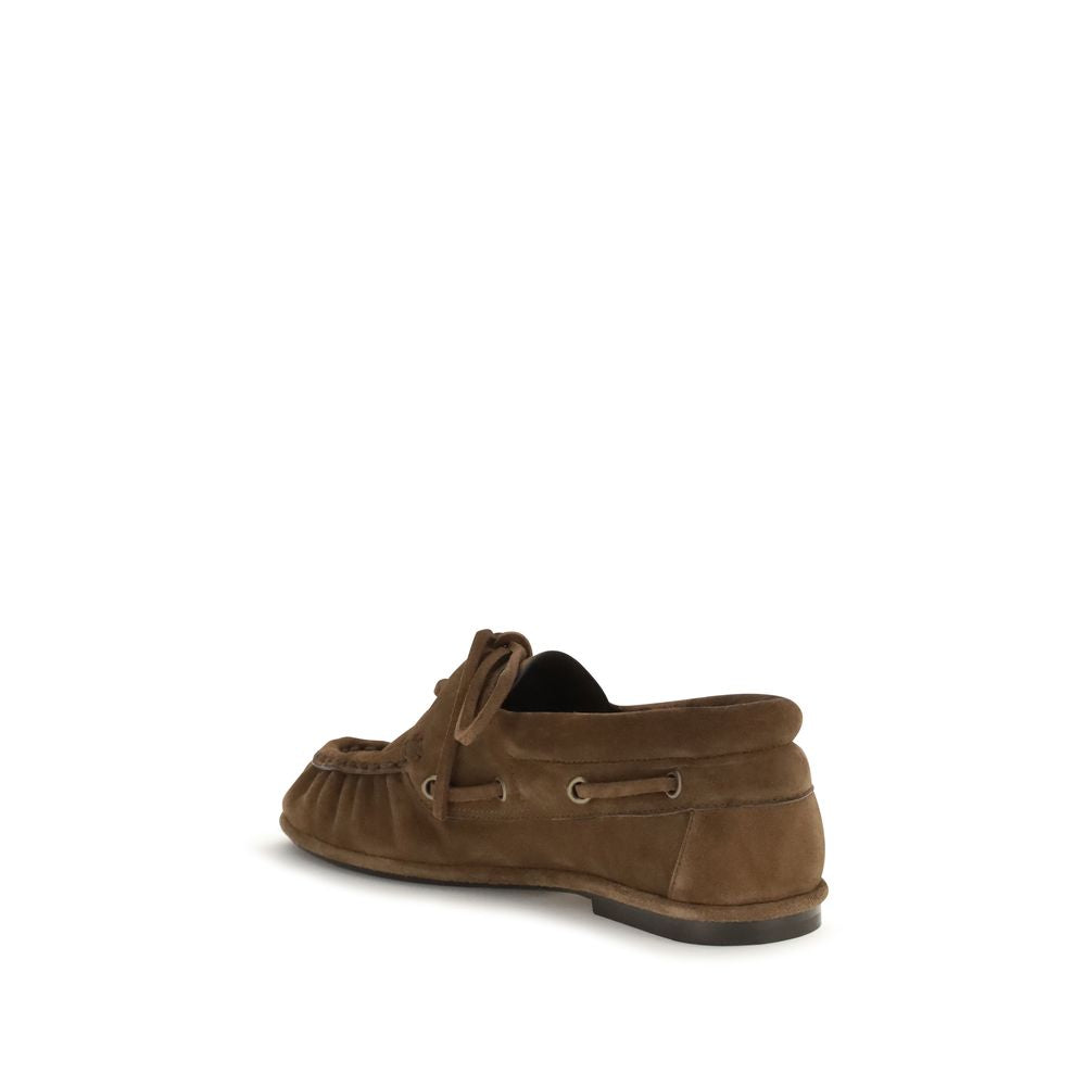 Saint Laurent Brown Suede Leather Slip-On Loafers for Women