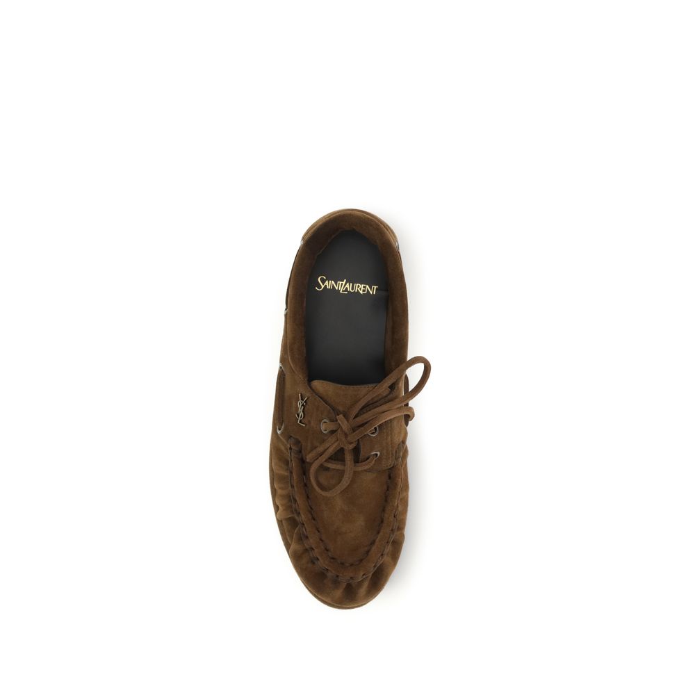 Saint Laurent Brown Suede Leather Slip-On Loafers for Women