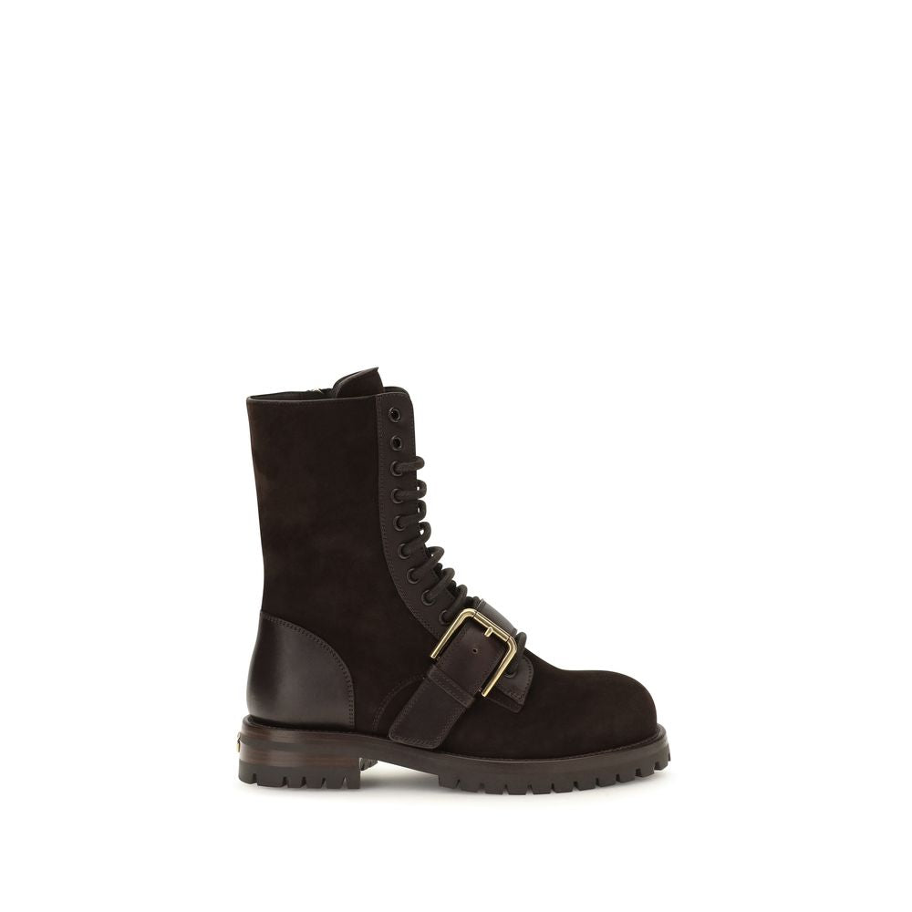 Dolce & Gabbana Black Calf Leather Bos Taurus Lace-Up Boots for Women