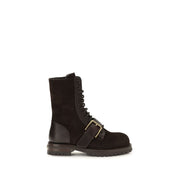 Dolce & Gabbana Black Calf Leather Bos Taurus Lace-Up Boots for Women