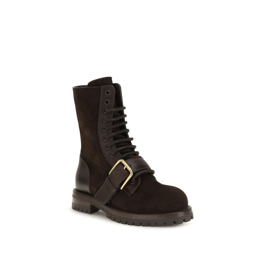 Dolce & Gabbana Black Calf Leather Bos Taurus Lace-Up Boots for Women