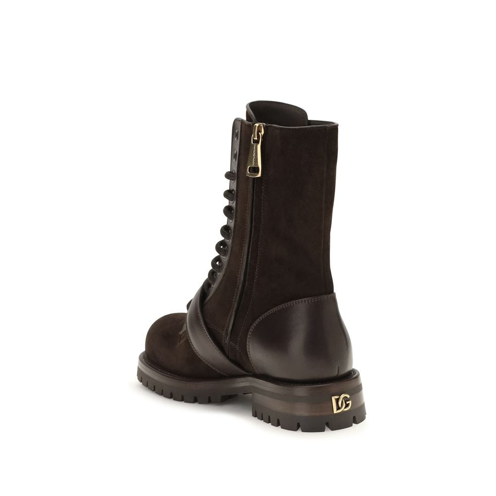 Dolce & Gabbana Black Calf Leather Bos Taurus Lace-Up Boots for Women