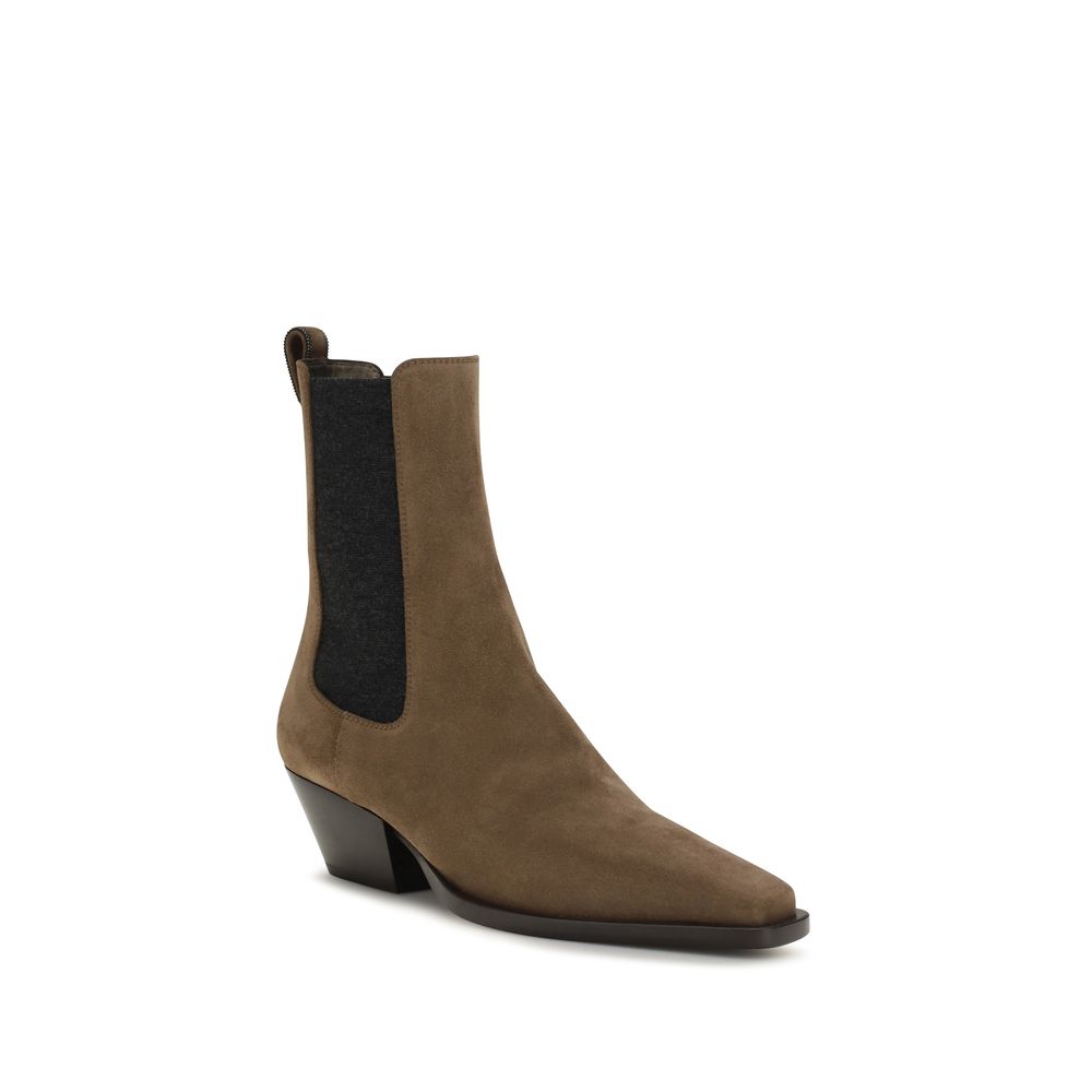 Brunello Cucinelli Brown Calf Leather Bos Taurus Ankle Boots for Women