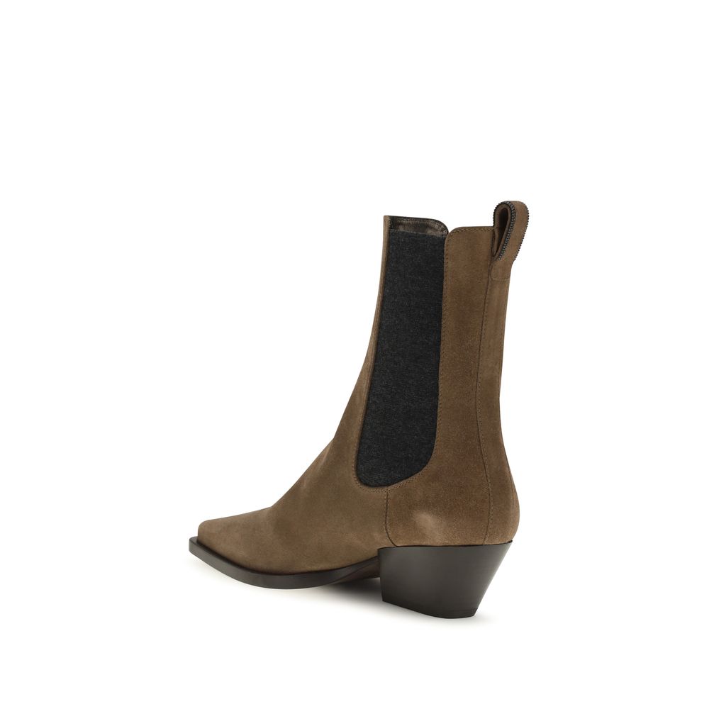 Brunello Cucinelli Brown Calf Leather Bos Taurus Ankle Boots for Women