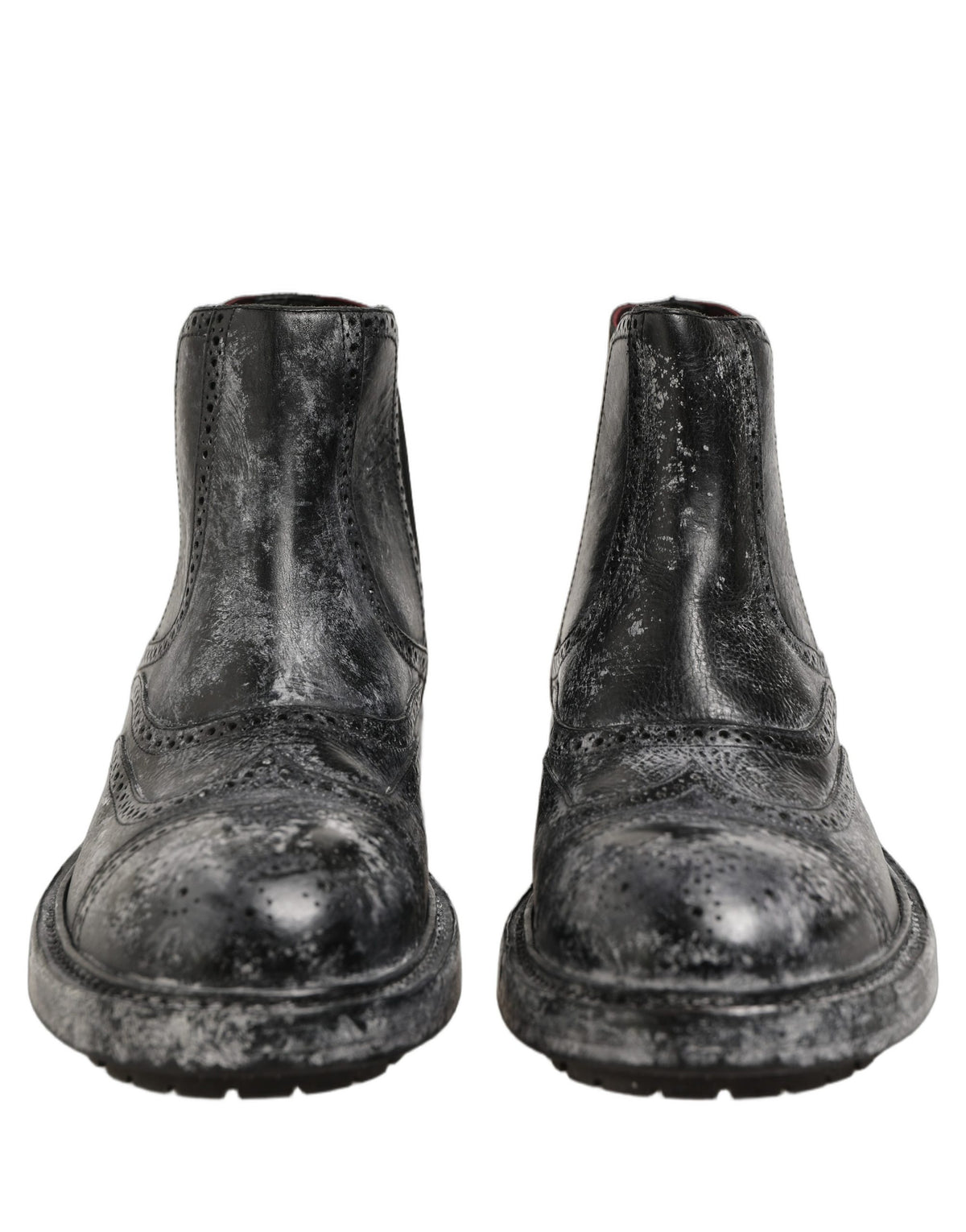 Dolce & Gabbana Black Gray Leather Ankle Chelsea Boots Shoes for Men