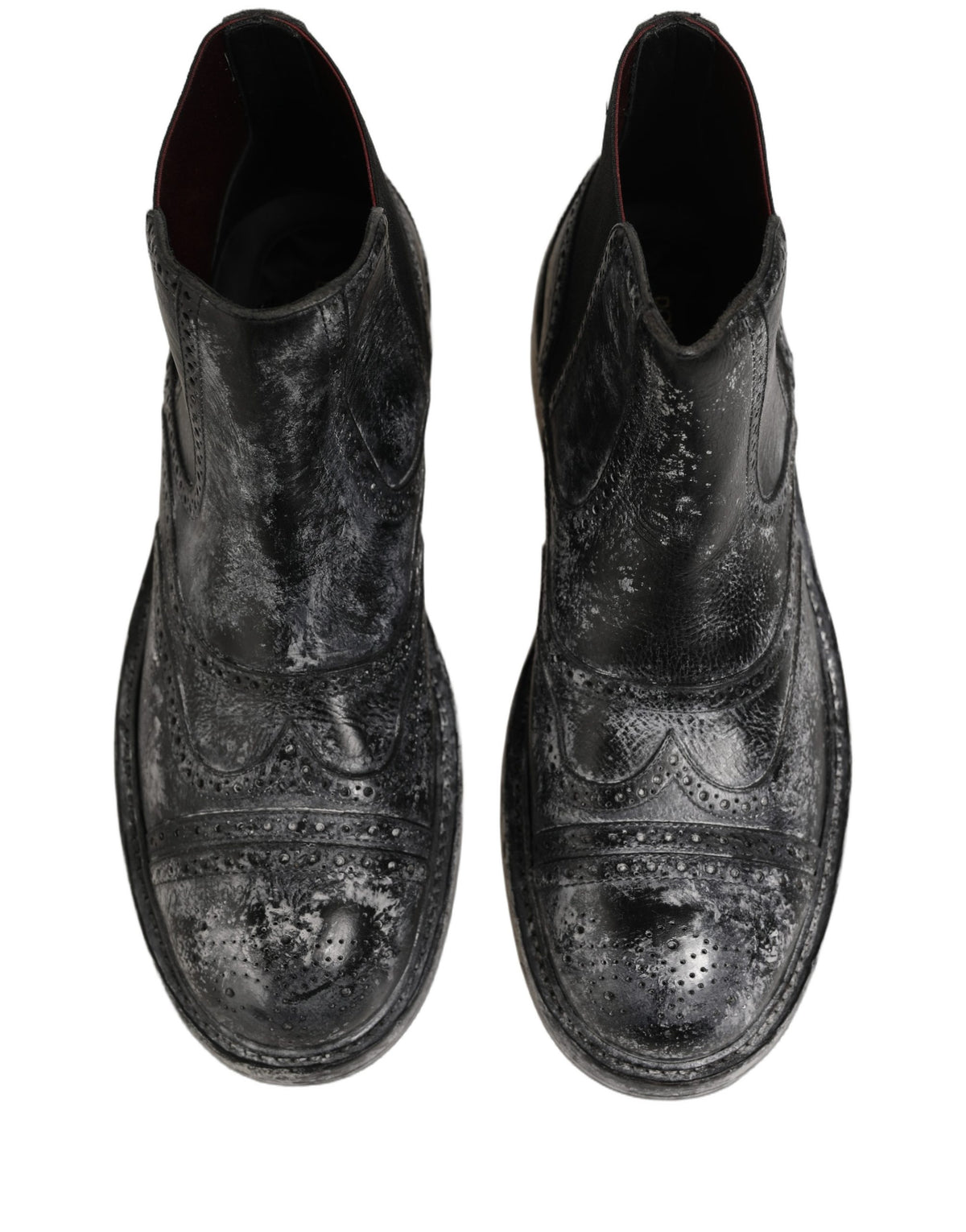 Dolce & Gabbana Black Gray Leather Ankle Chelsea Boots Shoes for Men