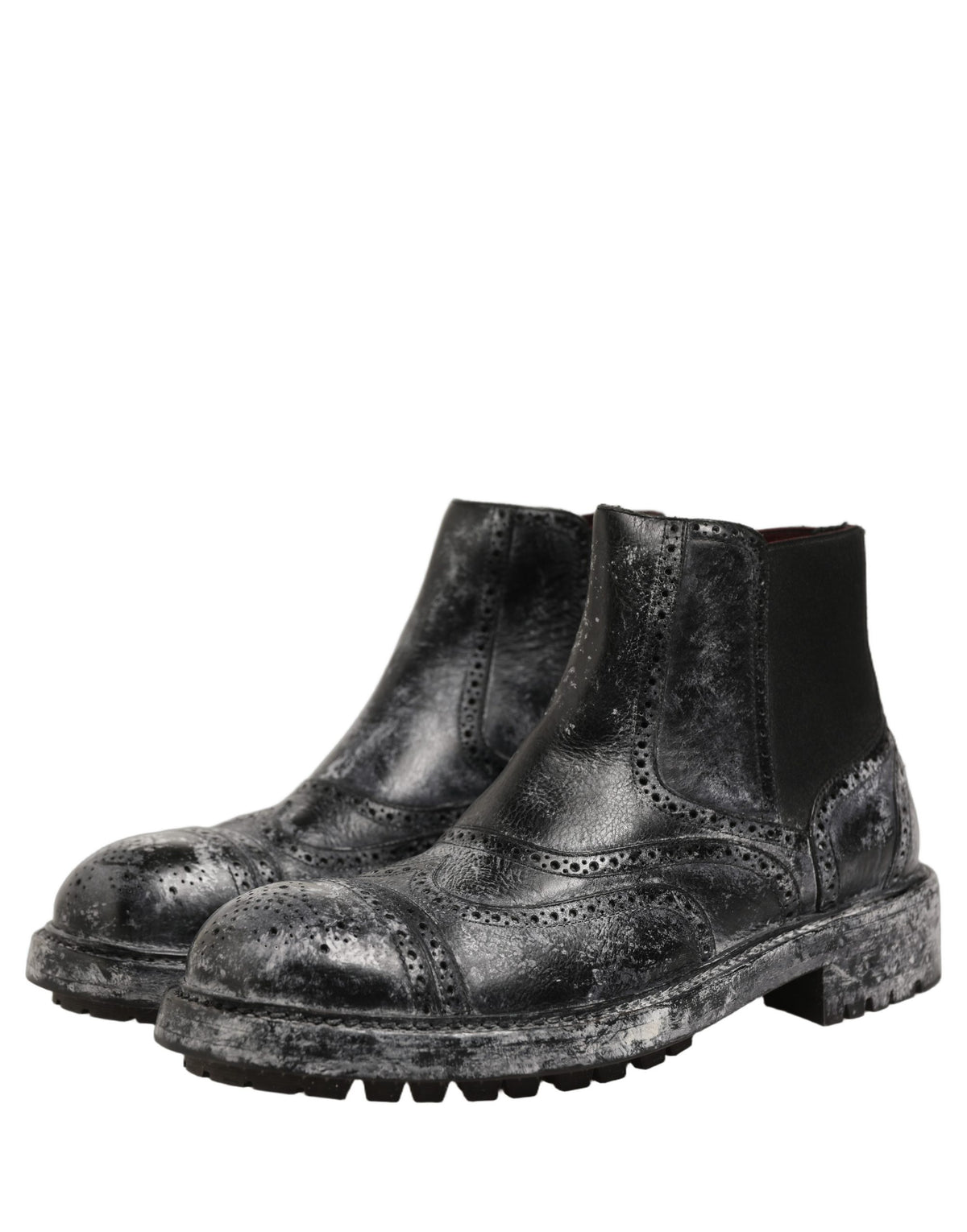 Dolce & Gabbana Black Gray Leather Ankle Chelsea Boots Shoes for Men