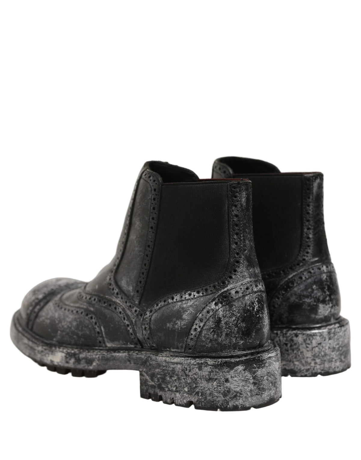 Dolce & Gabbana Black Gray Leather Ankle Chelsea Boots Shoes for Men