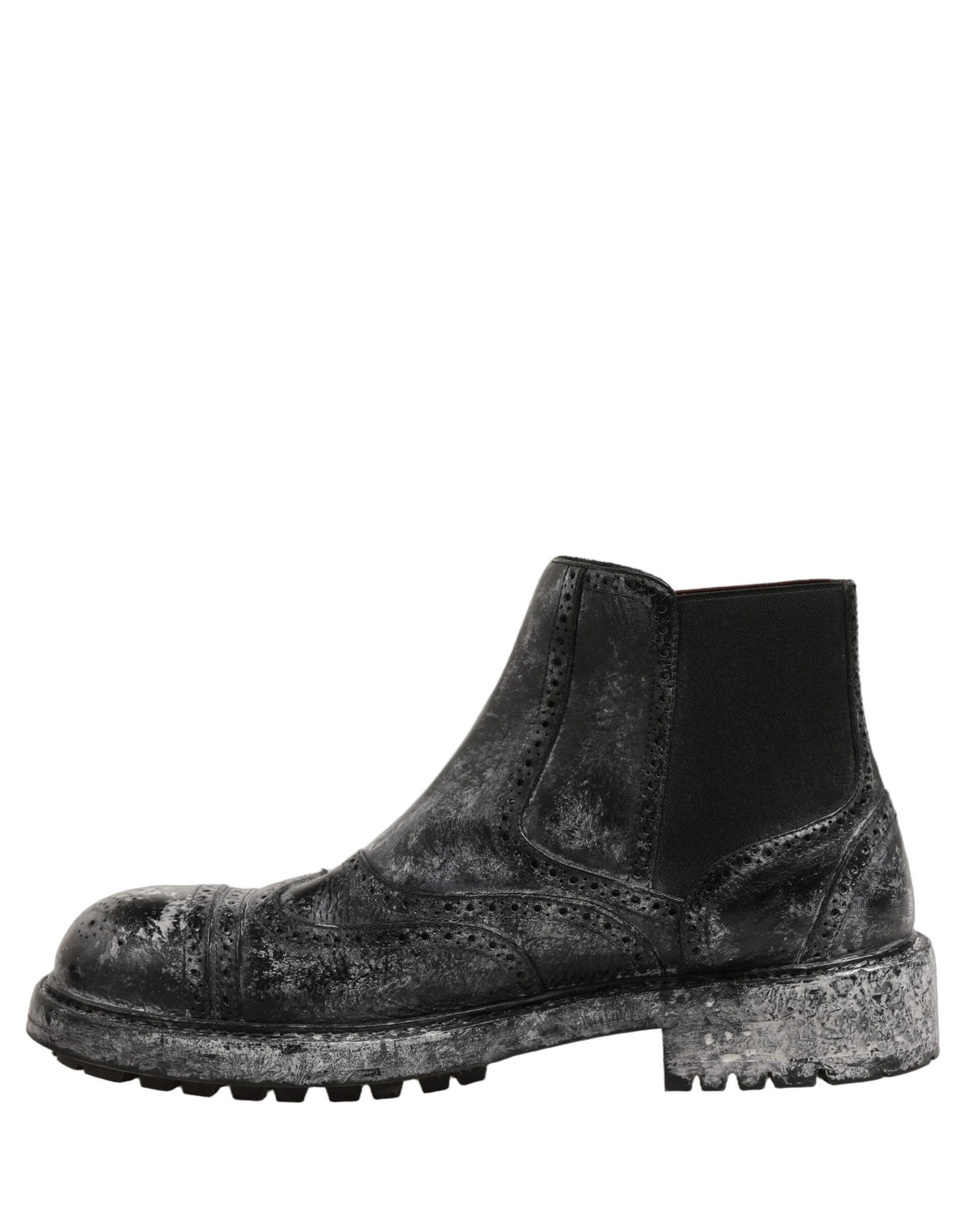 Dolce & Gabbana Black Gray Leather Ankle Chelsea Boots Shoes for Men