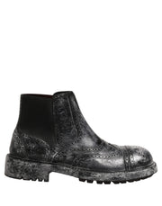 Dolce & Gabbana Black Gray Leather Ankle Chelsea Boots Shoes for Men