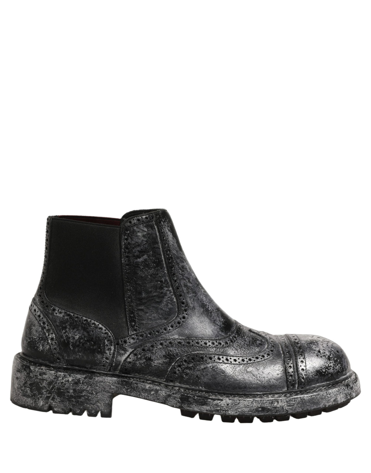 Dolce & Gabbana Black Gray Leather Ankle Chelsea Boots Shoes for Men