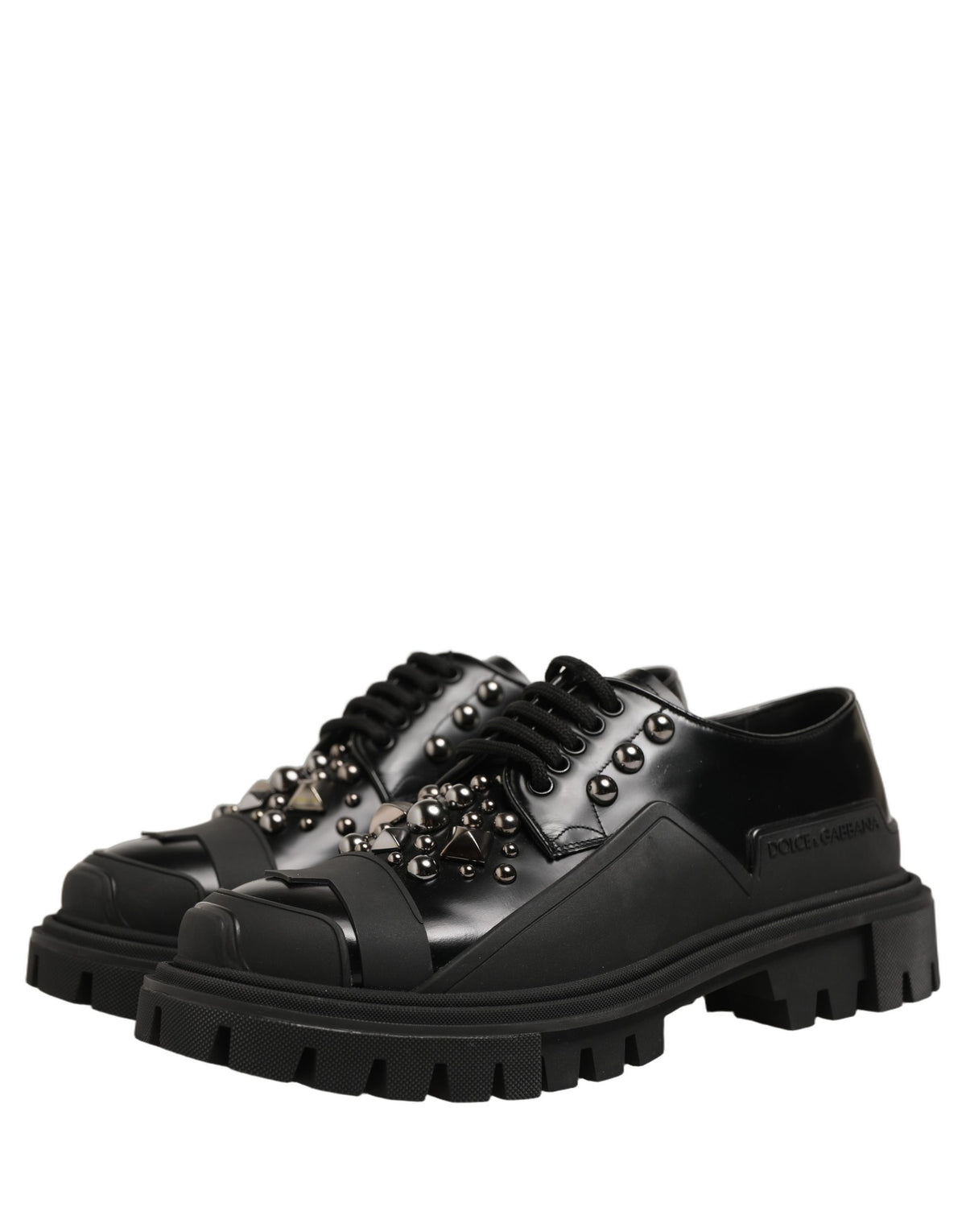 Dolce & Gabbana Black Calfskin Leather Trekking Derby Shoes for Men