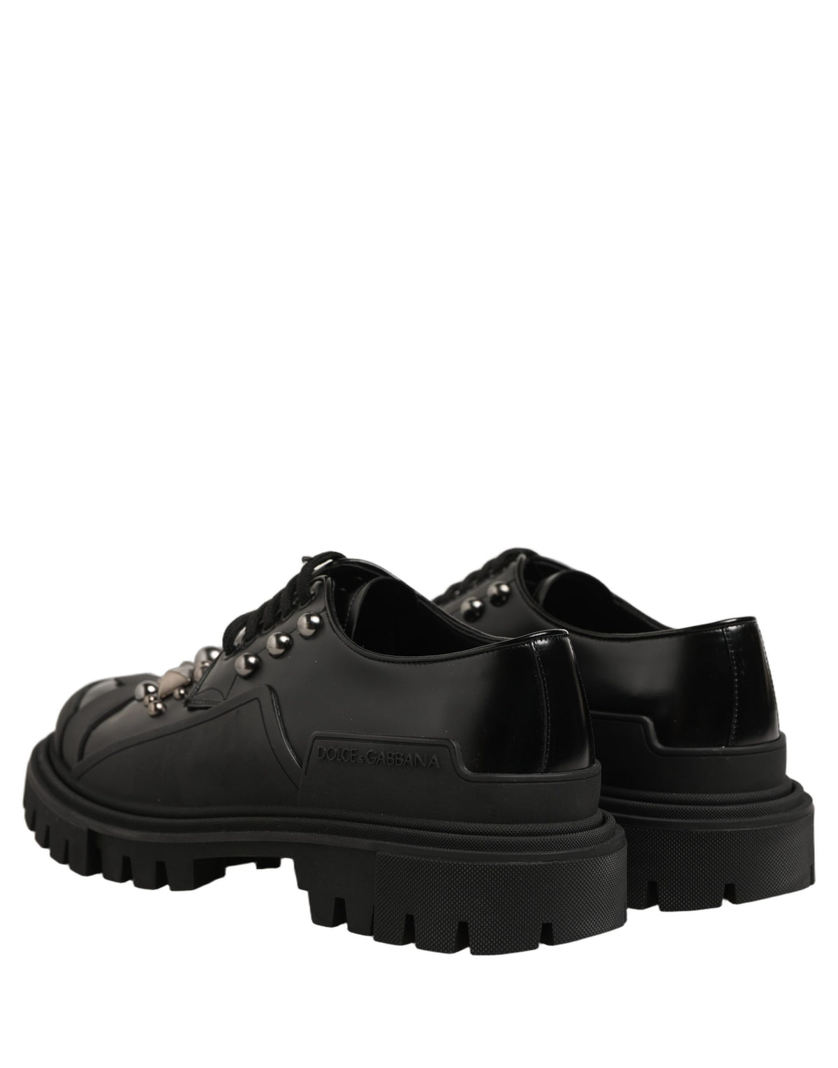 Dolce & Gabbana Black Calfskin Leather Trekking Derby Shoes for Men