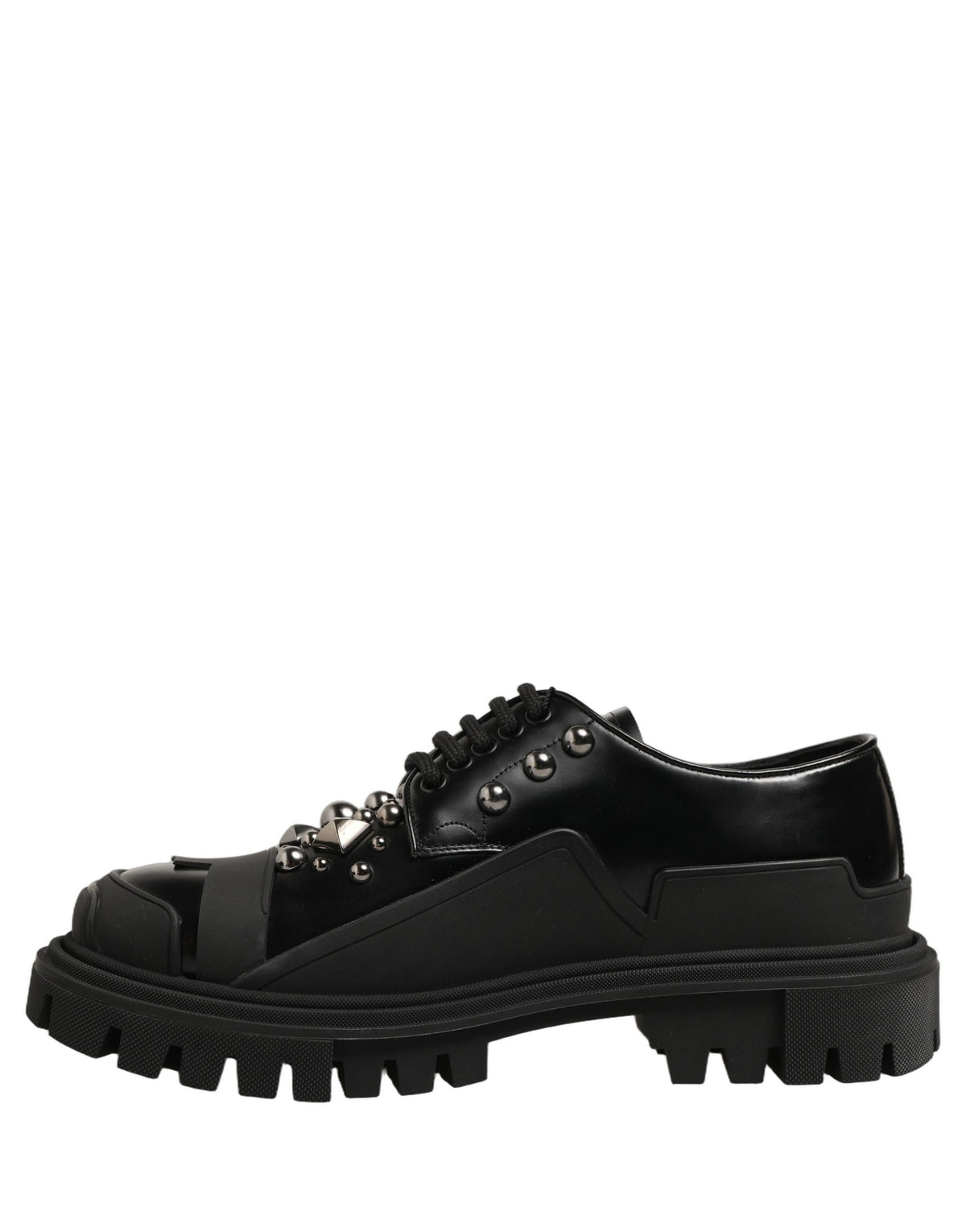 Dolce & Gabbana Black Calfskin Leather Trekking Derby Shoes for Men