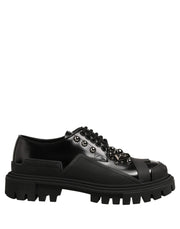 Dolce & Gabbana Black Calfskin Leather Trekking Derby Shoes for Men
