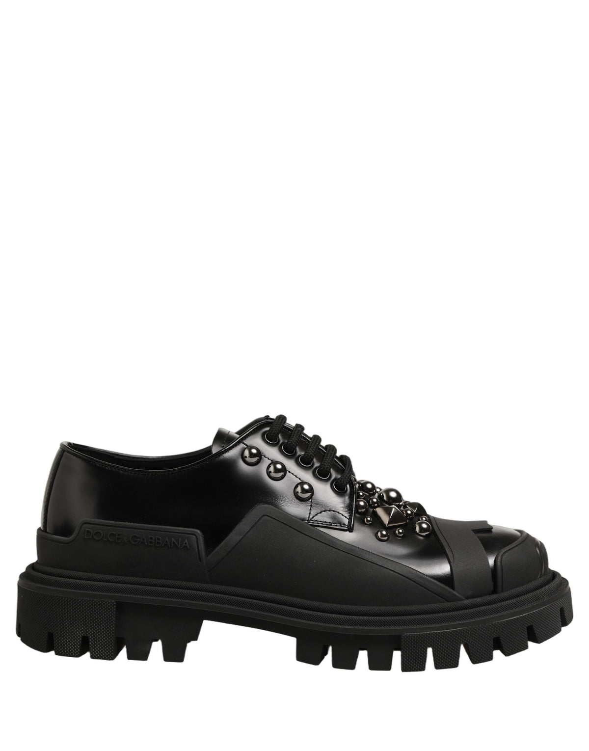 Dolce & Gabbana Black Calfskin Leather Trekking Derby Shoes for Men