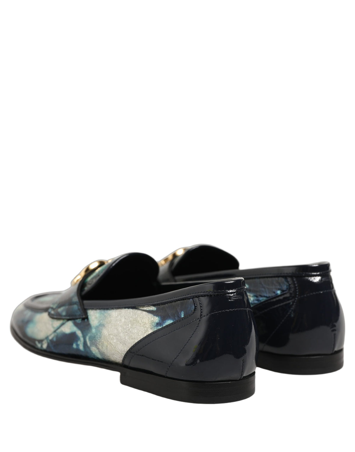 Dolce & Gabbana Metallic Blue Silver Leather DG Loafers Shoes for Men