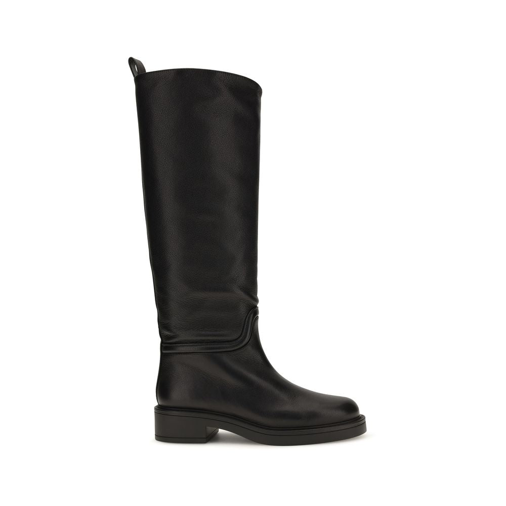 Stuart Weitzman Black Calf Leather Bos Taurus Flat Boots for Women