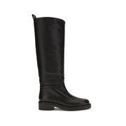 Stuart Weitzman Black Calf Leather Bos Taurus Flat Boots for Women