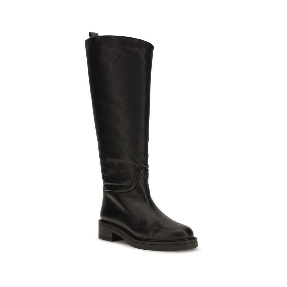 Stuart Weitzman Black Calf Leather Bos Taurus Flat Boots for Women