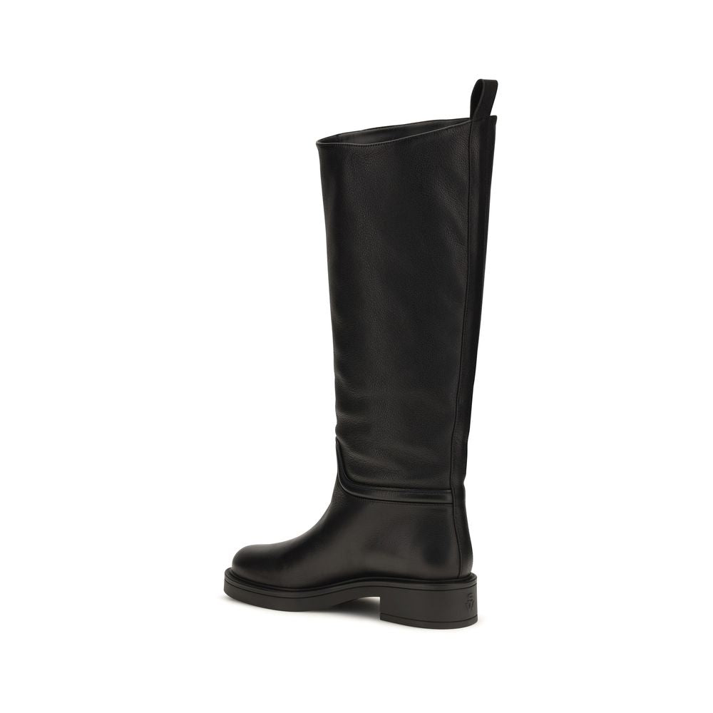 Stuart Weitzman Black Calf Leather Bos Taurus Flat Boots for Women