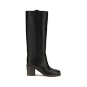 Brunello Cucinelli Black Calf Leather Bos Taurus High Heel Boots