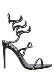 RENE CAOVILLA Black Satin Stiletto Heel Sandals