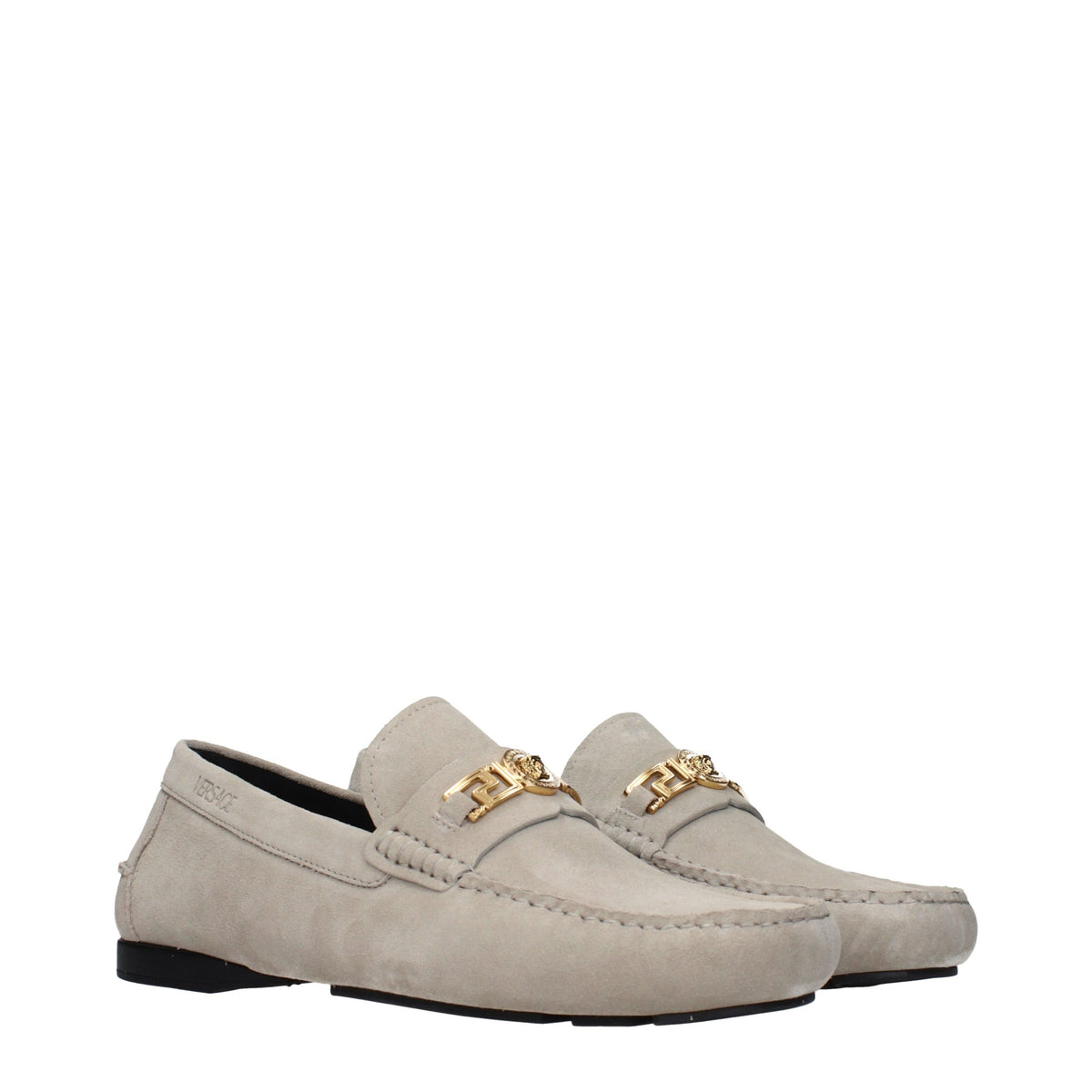 Versace Gray Leather Slip-On Loafers for Men