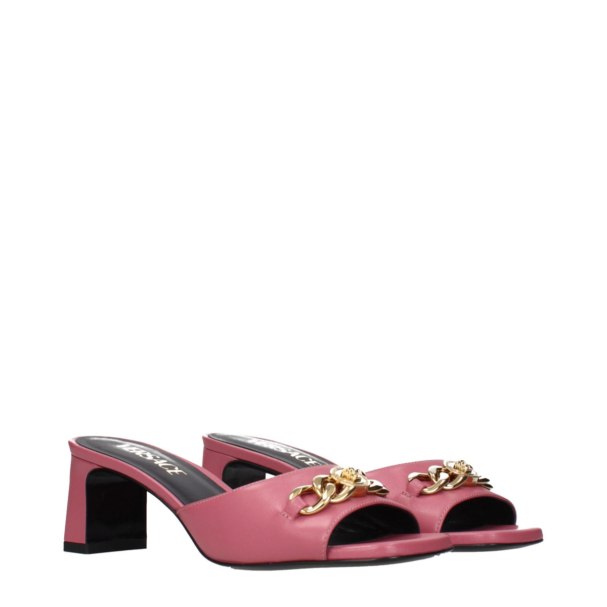 Versace Pink Leather Flat Sandals for Women