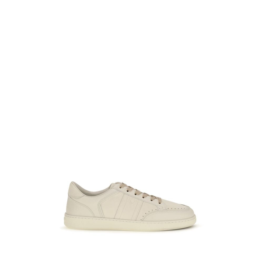 Ferragamo Beige Nubuc Leather Low Top Sneakers for Men