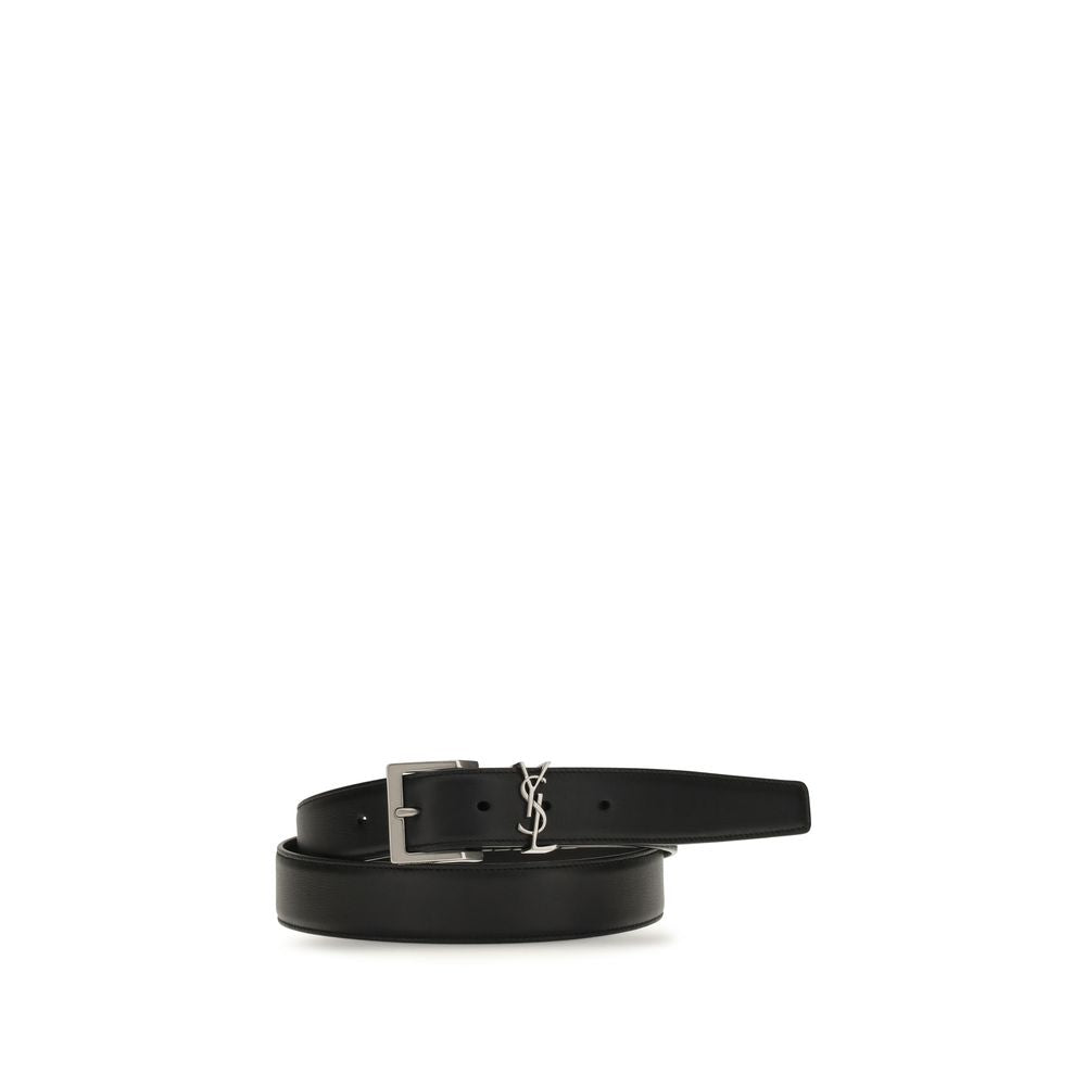 Saint Laurent Black Calf Leather Bos Taurus Regular Belt for Men