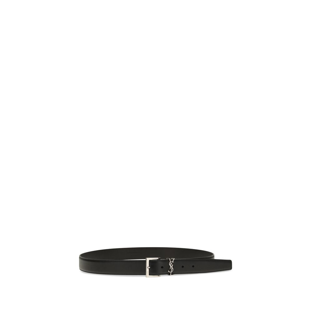 Saint Laurent Black Calf Leather Bos Taurus Regular Belt for Men