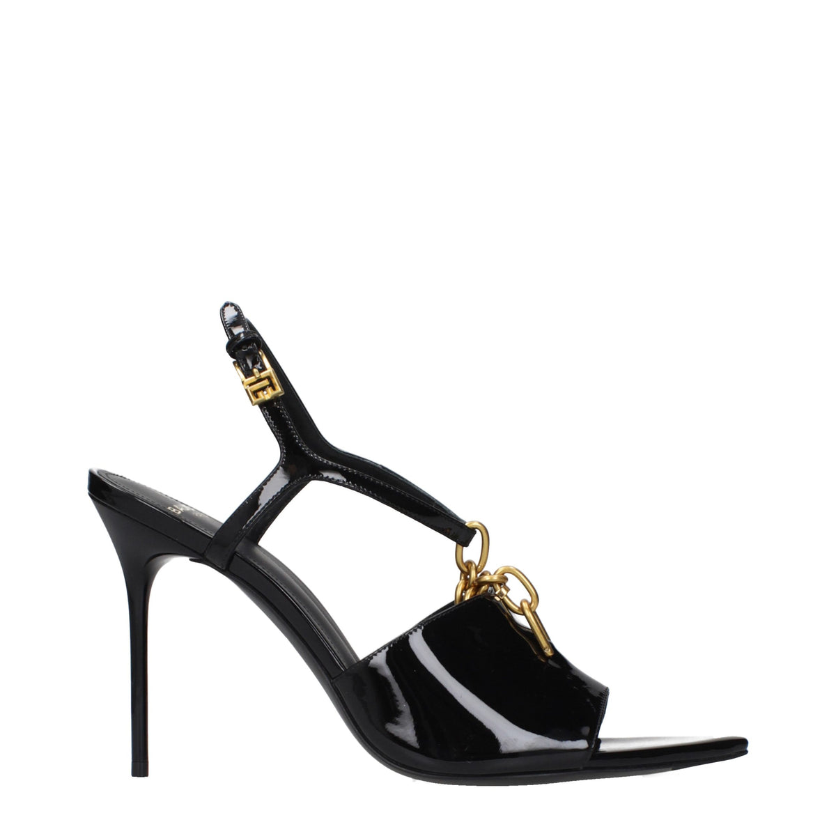 Balmain Black Leather Stiletto Heel Sandals for Women