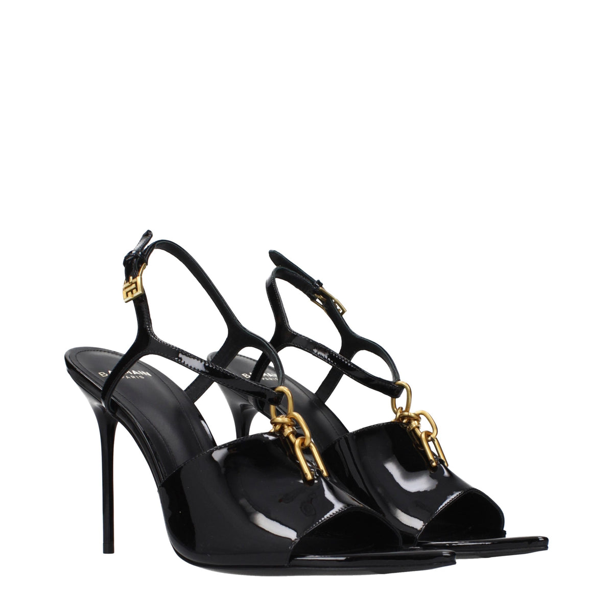 Balmain Black Leather Stiletto Heel Sandals for Women