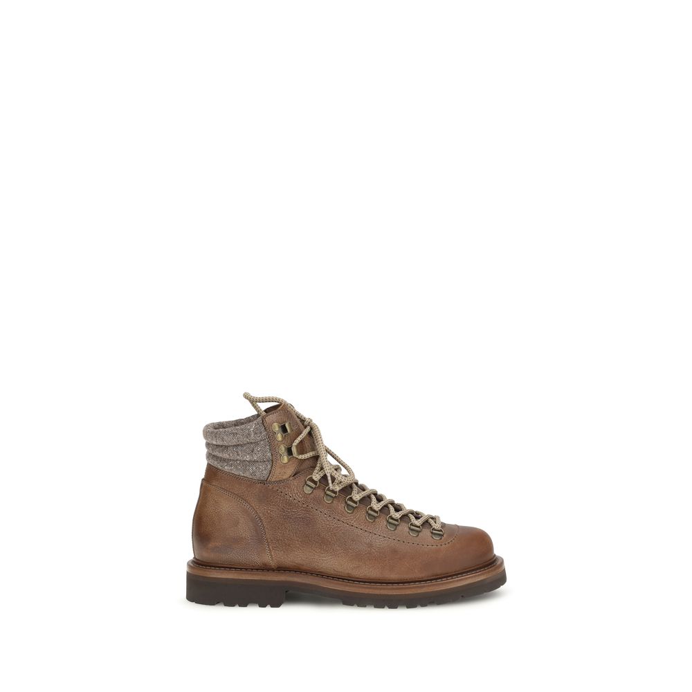 Brunello Cucinelli Brown Calf Leather Bos Taurus Lace-Up Boots for Men