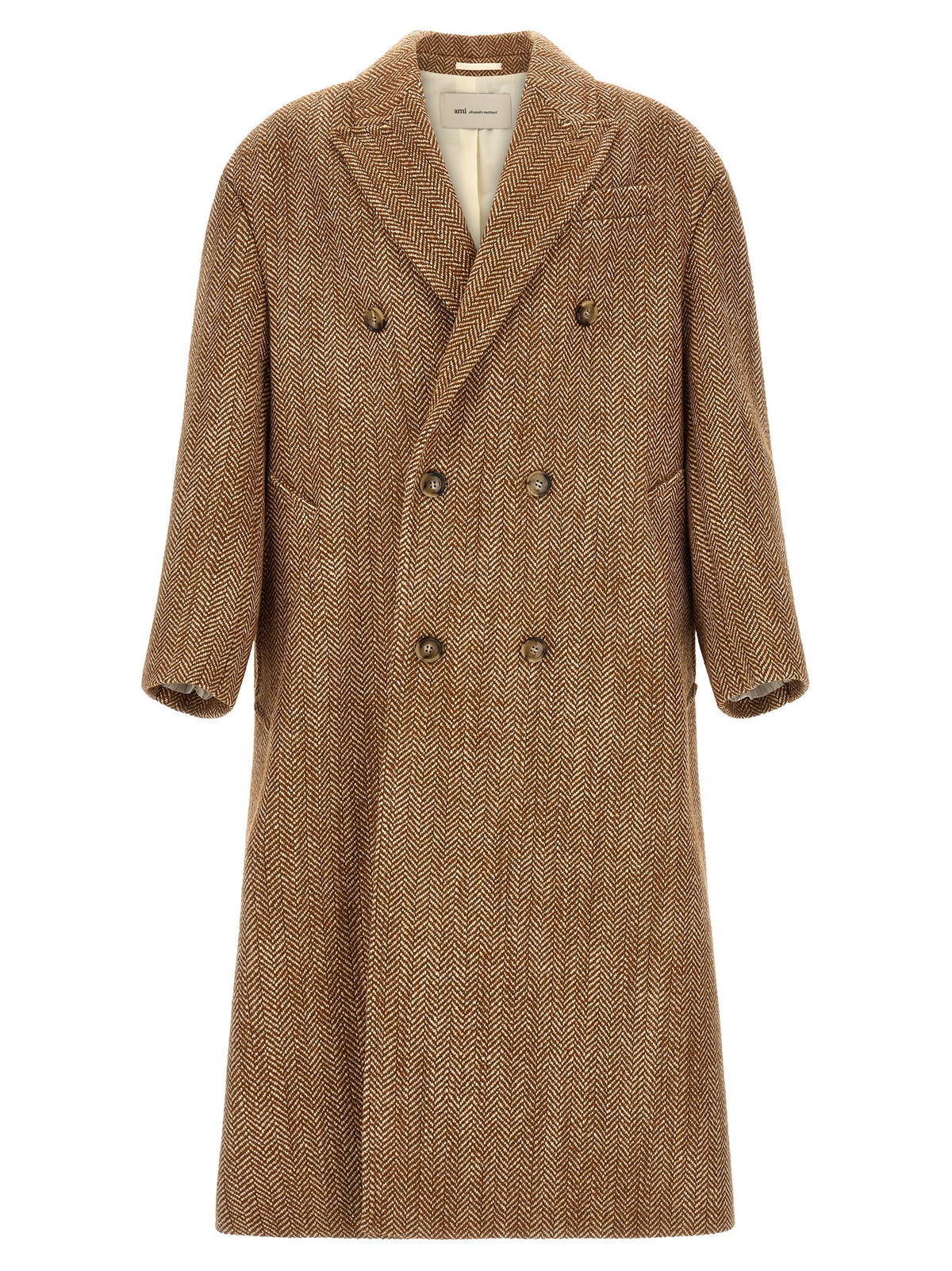 Ami Paris Brown Virgin Wool Coat for Men