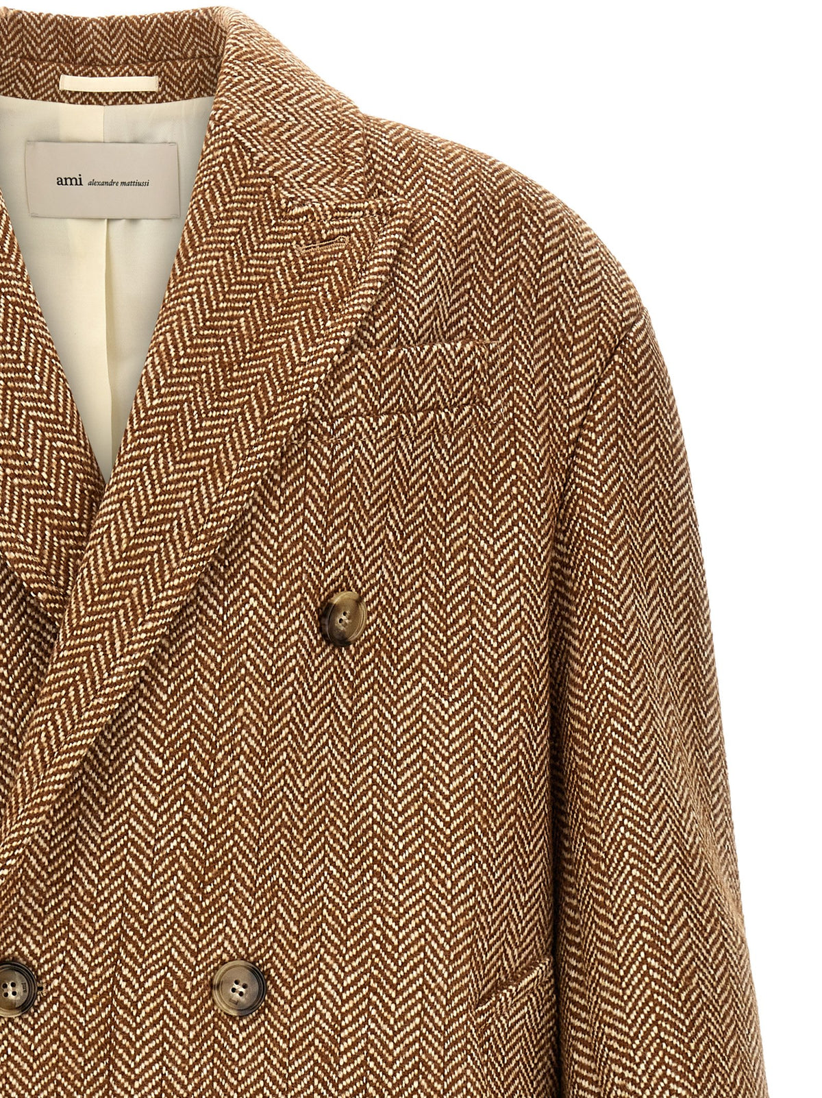 Ami Paris Brown Virgin Wool Coat for Men
