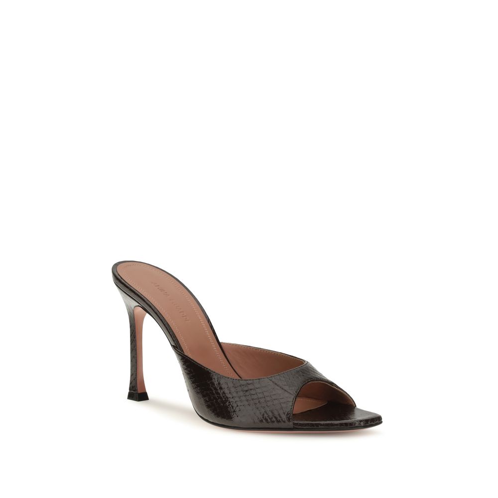 Amina Muaddi Brown Calf Leather Bos Taurus Stiletto Heel Sandals