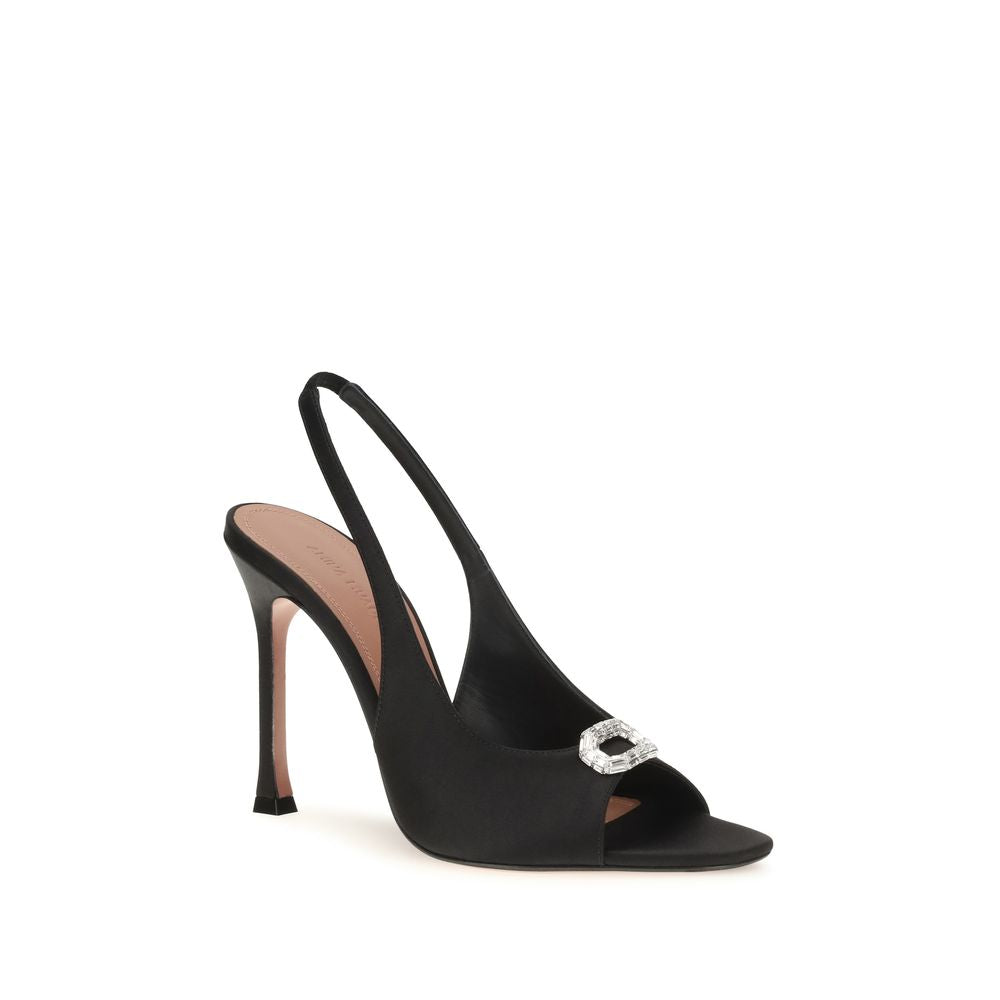 Amina Muaddi Black Satin Stiletto Heel Sandals for Women