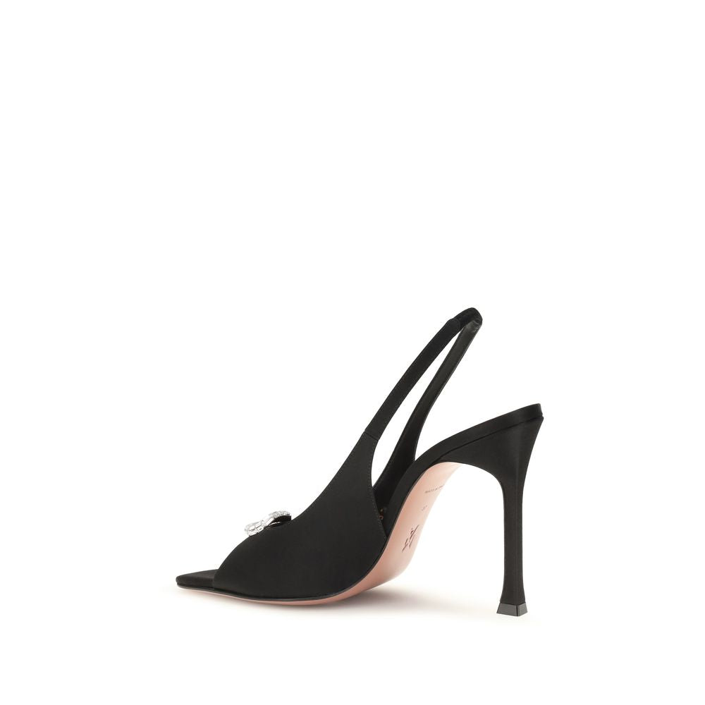 Amina Muaddi Black Satin Stiletto Heel Sandals for Women