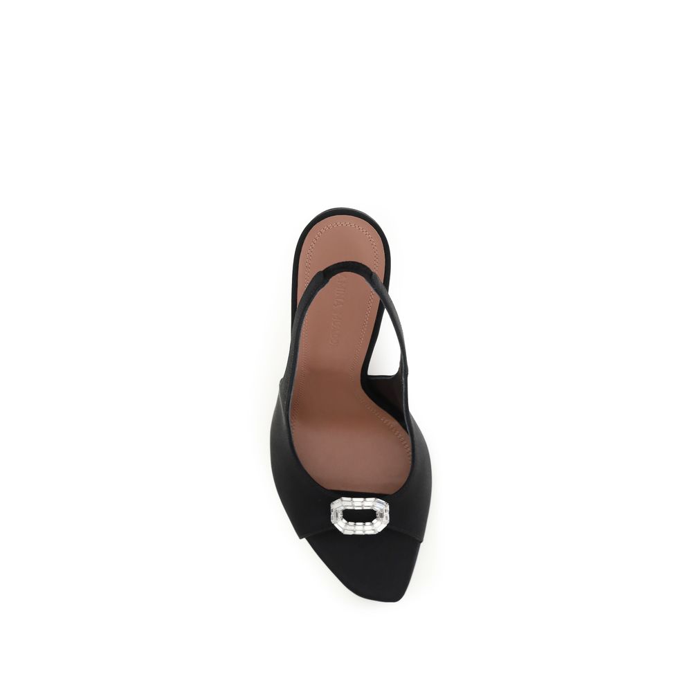 Amina Muaddi Black Satin Stiletto Heel Sandals for Women