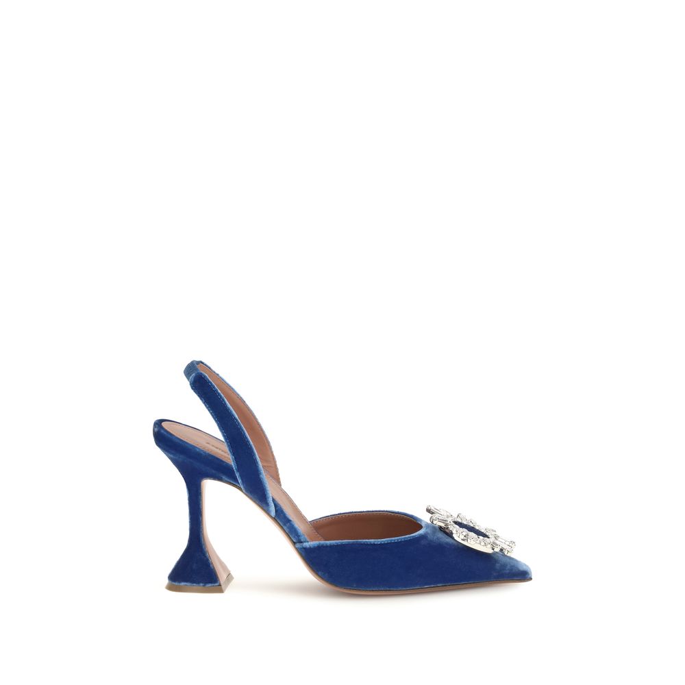 Amina Muaddi Blue Velvet Sandals for Women