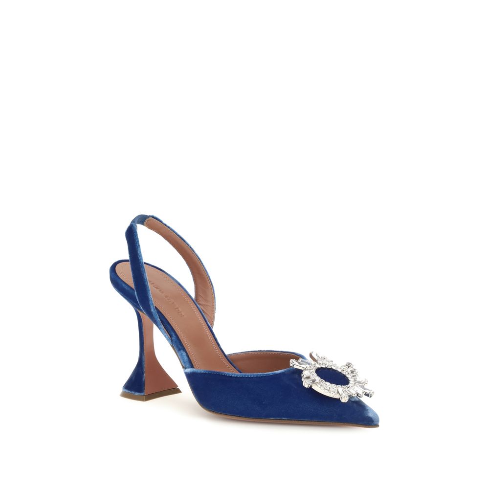 Amina Muaddi Blue Velvet Sandals for Women