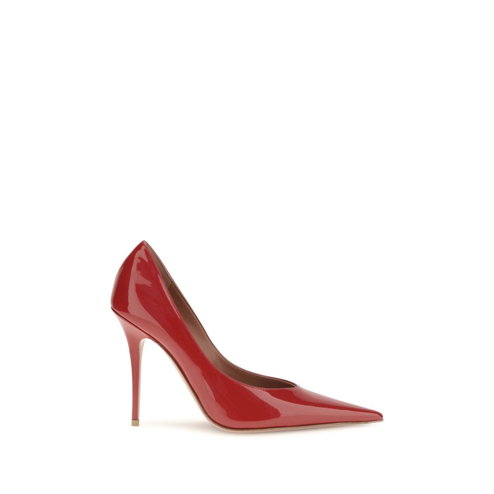 Amina Muaddi Red Calf Leather Bos Taurus High Heel Pumps for Women