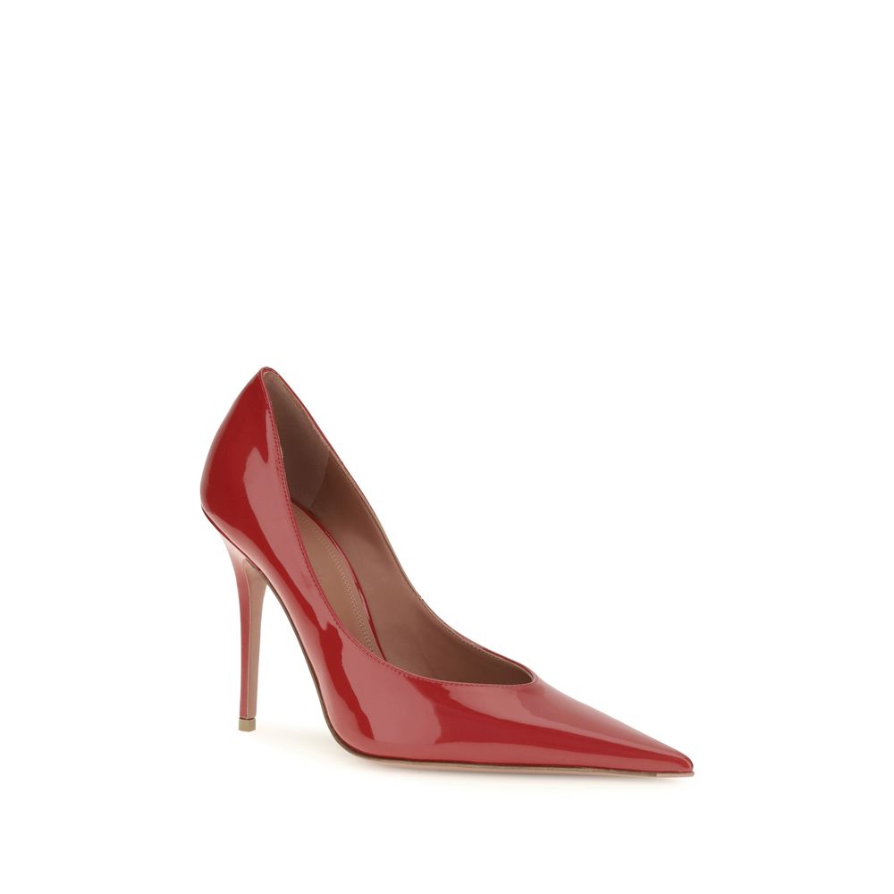 Amina Muaddi Red Calf Leather Bos Taurus High Heel Pumps for Women